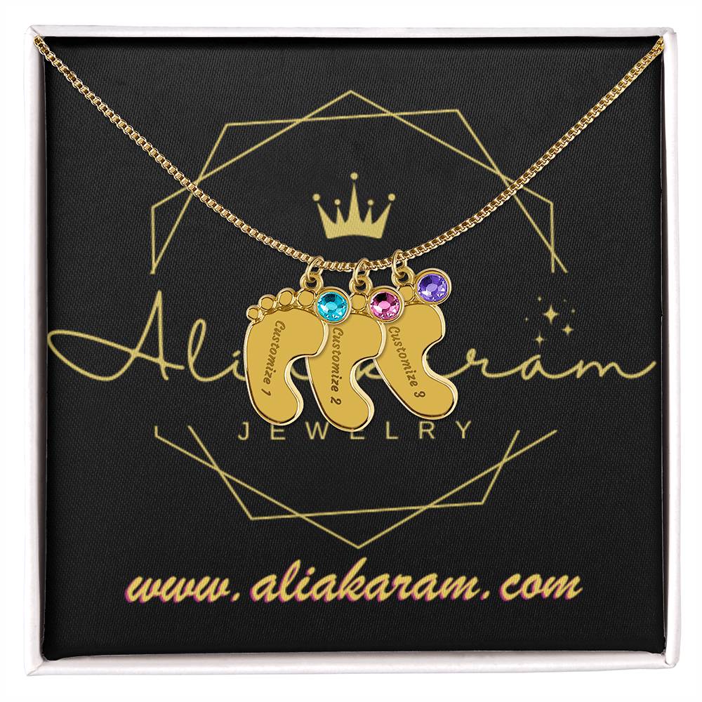 Engraved Baby Feet with Birthstones