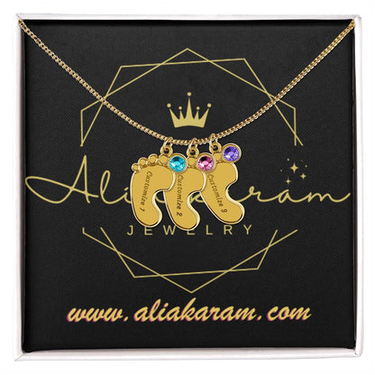 Engraved Baby Feet with Birthstones