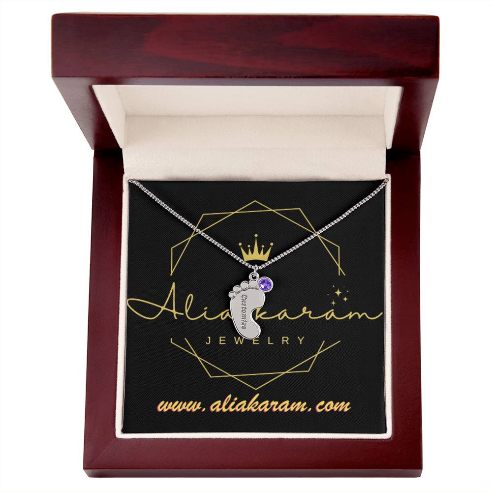 Engraved Baby Feet with Birthstones