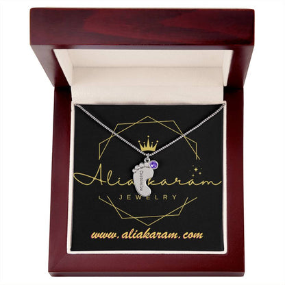Engraved Baby Feet with Birthstones