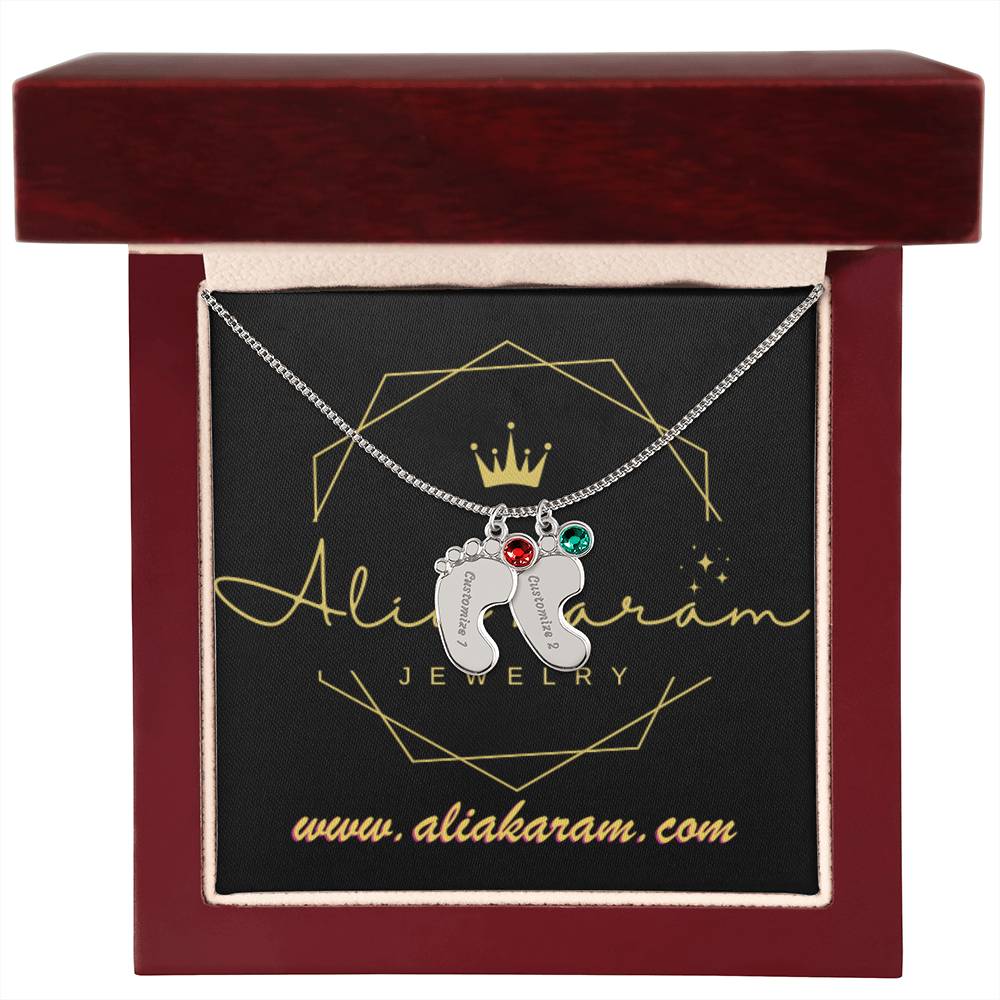 Engraved Baby Feet with Birthstones