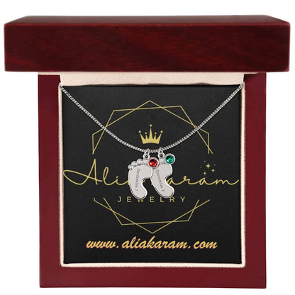 Engraved Baby Feet with Birthstones