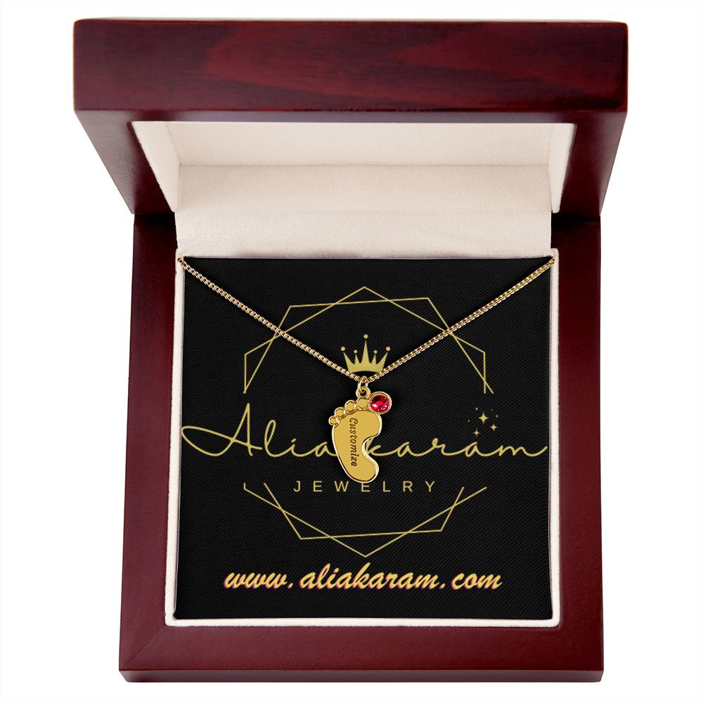 Engraved Baby Feet with Birthstones