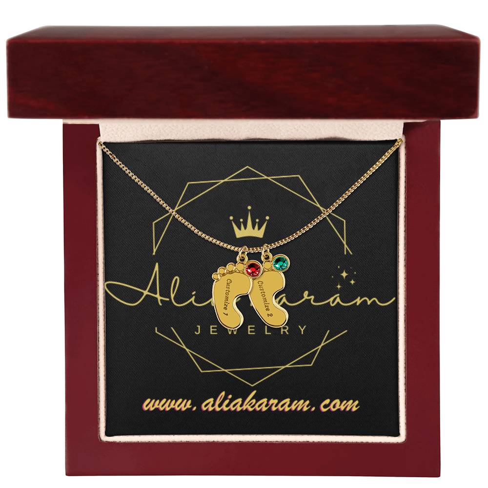 Engraved Baby Feet with Birthstones