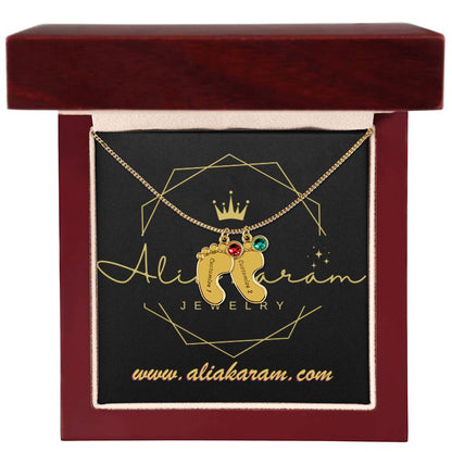 Engraved Baby Feet with Birthstones