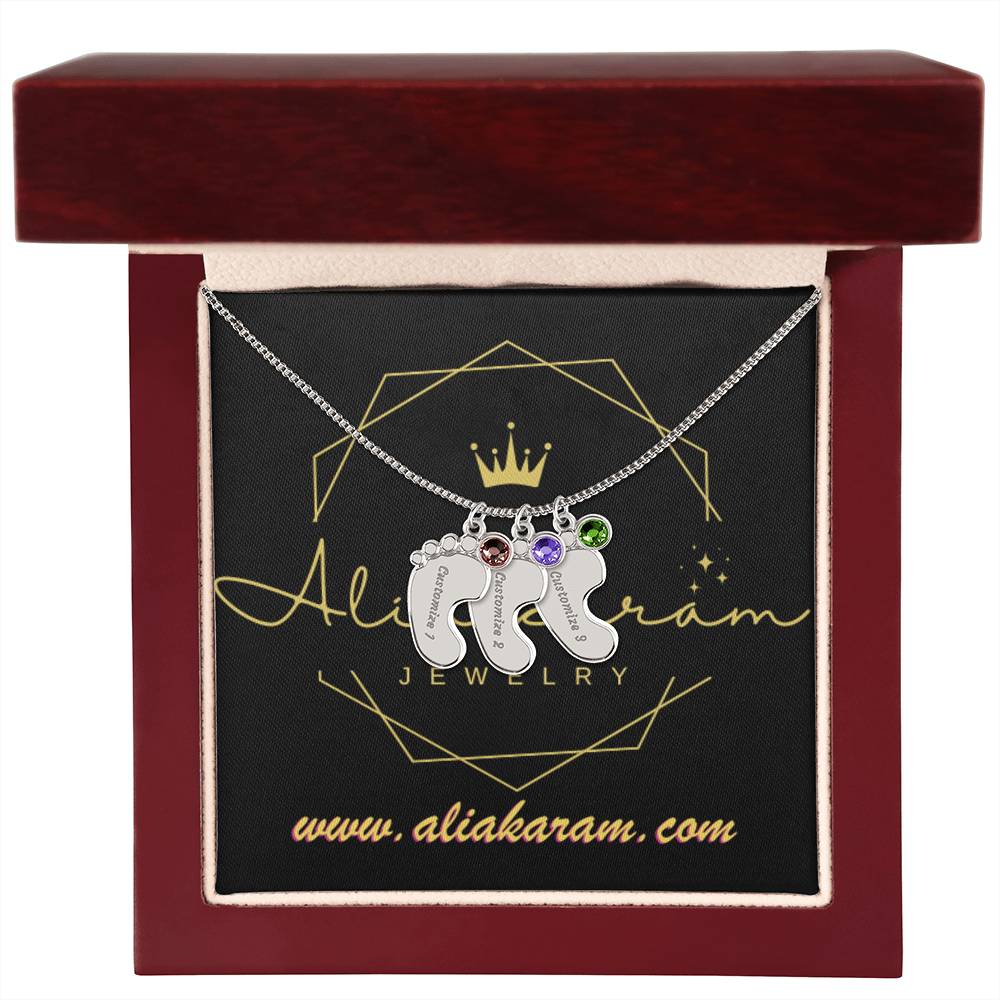 Engraved Baby Feet with Birthstones