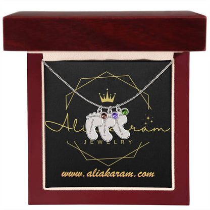 Engraved Baby Feet with Birthstones