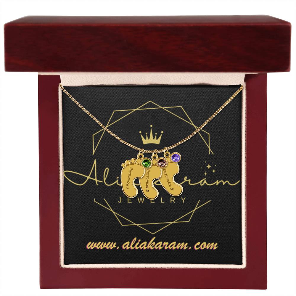 Engraved Baby Feet with Birthstones