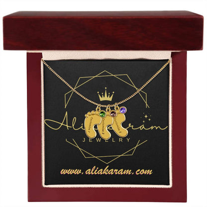 Engraved Baby Feet with Birthstones