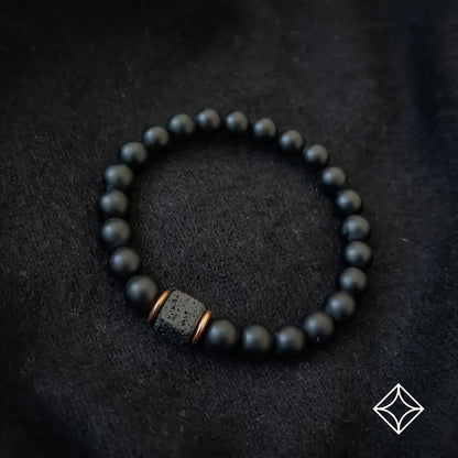 Men's Volcanic Stone Bracelet Square Black Agate