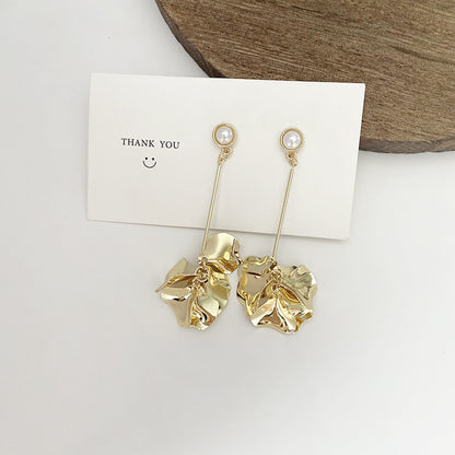 French Retro Metal Petals Silver Stud Earrings Women