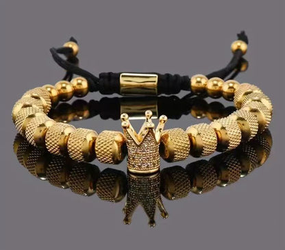 Natural Tigereye Micro Inlaid Zircon Crown Woven Bracelet