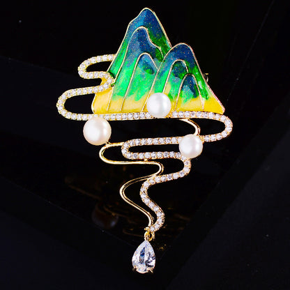 Women's Fashionable Country Style Landscape Freshwater Pearl Brooch