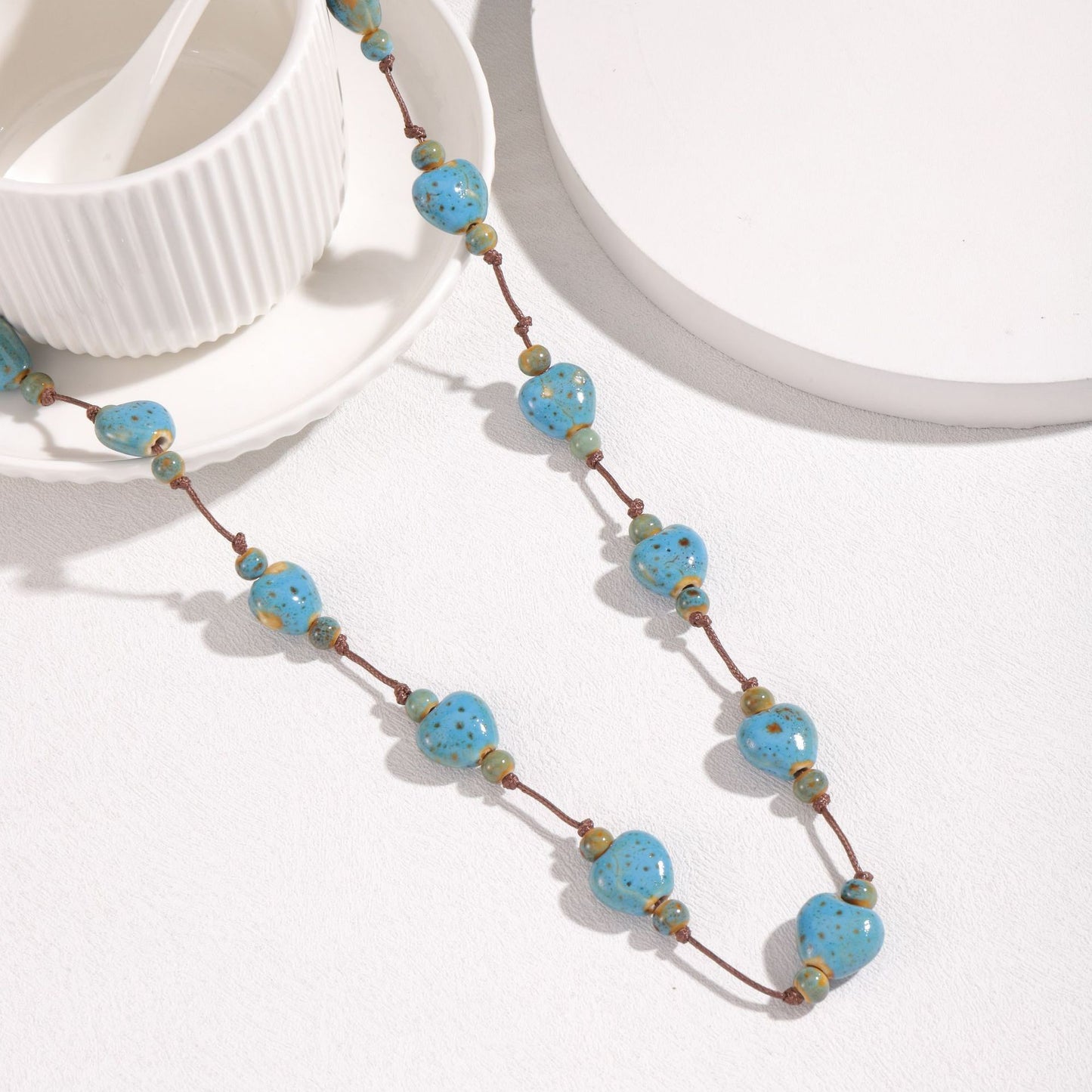 Retro Ethnic Colorful Heart-shaped Ceramic Necklace For Women