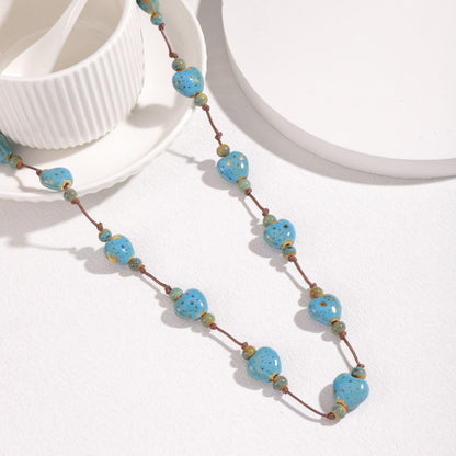 Retro Ethnic Colorful Heart-shaped Ceramic Necklace For Women