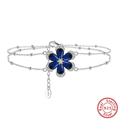 Artificial Sapphire Flower Shaped Pendant Necklace Bracelet Earrings