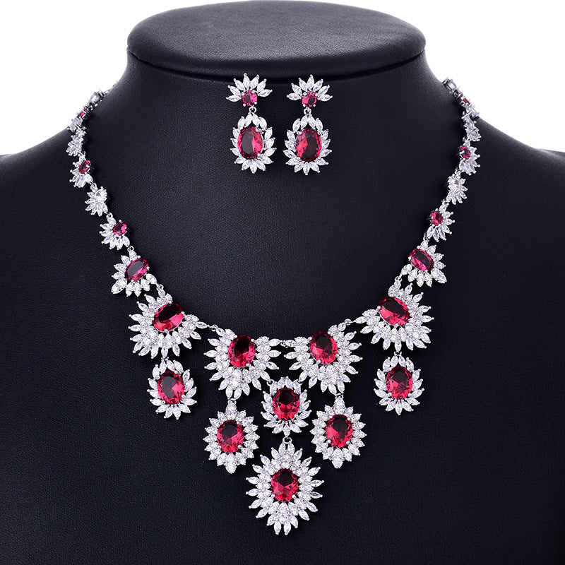 Beautiful and Unique Jewelry Colorful Zircon Earrings Necklace Set Bridal Wedding Jewelry Accessories