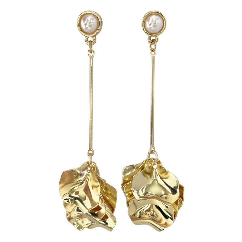 French Retro Metal Petals Silver Stud Earrings Women