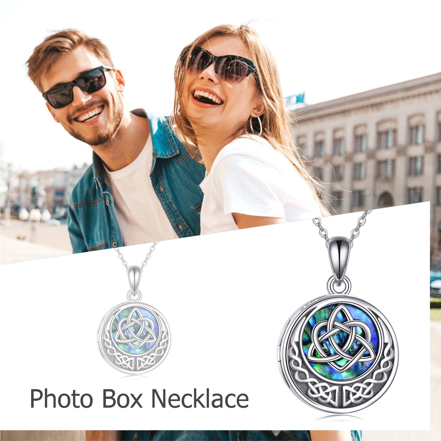 A 925 Sterling Silver Celtic Knot Photo Locket Necklace for Women