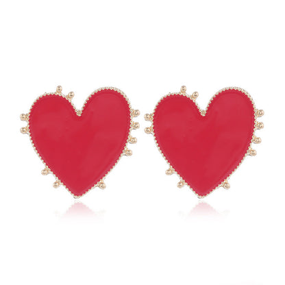Love Heart-shaped Small Ear Studs Geometric Round Drop Oil