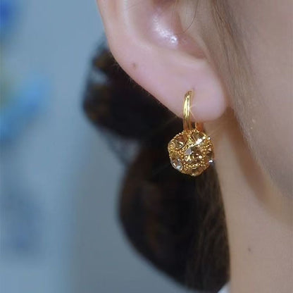 Fashion Brown Rhinestone Ball Earrings Female Niche