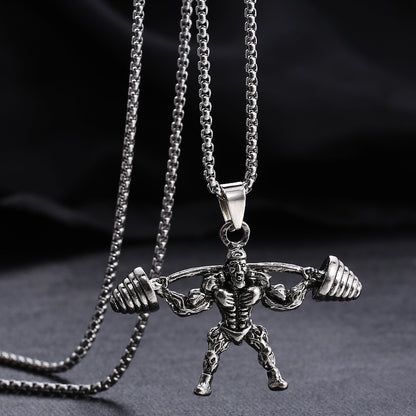 Stainless Steel Hip Hop Barbell Weightlifting Fitness Pendant Necklace