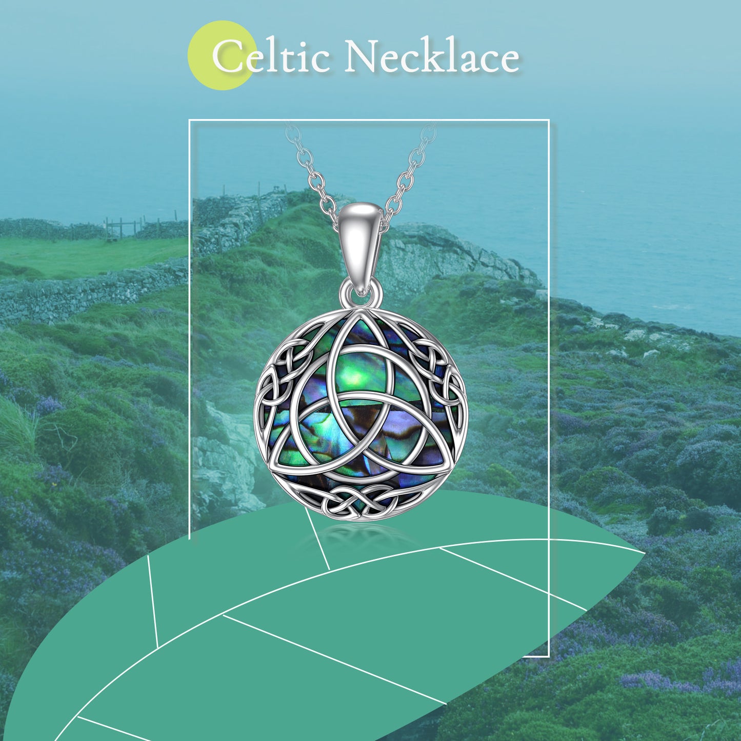 Beautiful Vintage Sterling Silver Trinity Celtic Knot Lucky Necklace With Simulated Abalone Shell