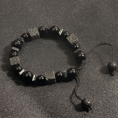 Personalized Fashion Retro Square Volcanic Rock Bracelet Men's Bracelet Obsidian Adjustable