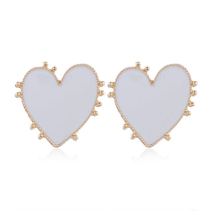 Love Heart-shaped Small Ear Studs Geometric Round Drop Oil
